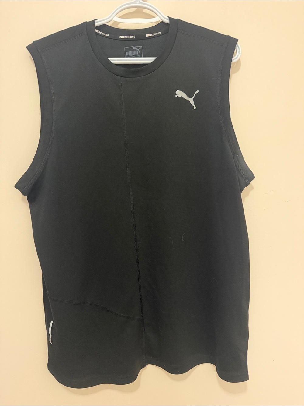 Puma Black Sleeveless Training Tank with Silver Puma Logo